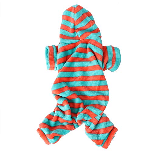 Plush Dog Hoodie, Winter Soft Fleece Dog Stripe Clothes 4 Legged Warm Pet Jumpsuit for Small Dogs Puppy