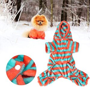 Plush Dog Hoodie, Winter Soft Fleece Dog Stripe Clothes 4 Legged Warm Pet Jumpsuit for Small Dogs Puppy