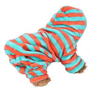 Plush Dog Hoodie, Winter Soft Fleece Dog Stripe Clothes 4 Legged Warm Pet Jumpsuit for Small Dogs Puppy