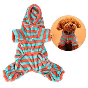 Plush Dog Hoodie, Winter Soft Fleece Dog Stripe Clothes 4 Legged Warm Pet Jumpsuit for Small Dogs Puppy