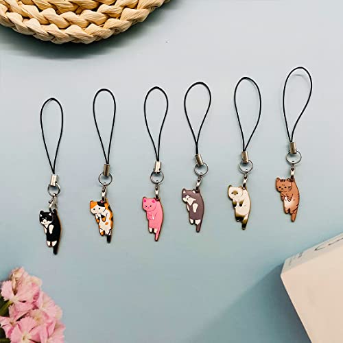 Sopopal 6 Pcs Cat Phone Charm Aesthetic Cell Phone Charm Kawaii With Handmade Cute Hanging Pendants Decor