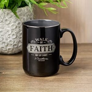 Christian Art Gifts Large Ceramic Bible Verse Coffee & Tea Mug for Men: Walk by Faith - 2 Corinthians 5:7 Inspirational Scripture, Non-toxic & Lead-free Novelty Drinkware, Black/Gray w/Silver, 14 oz.