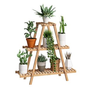 plant stand indoor bamboo outdoor tiered plant shelf 3 tier 8 potted flower holder ladder plant rack for multiple table plant pot stand for balcony window garden living room patio triangle plant stands (3 tier natural)