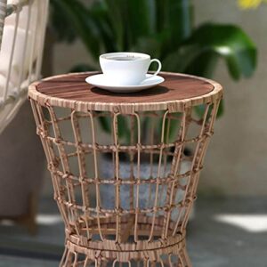 Flash Furniture Devon Indoor/Outdoor Rattan Rope Table - Natural Finish Polyethylene Rattan - Black Finished Engineered Wood Top - Fade and Weather Resistant