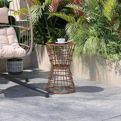 Flash Furniture Devon Indoor/Outdoor Rattan Rope Table - Natural Finish Polyethylene Rattan - Black Finished Engineered Wood Top - Fade and Weather Resistant