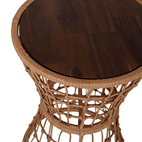 Flash Furniture Devon Indoor/Outdoor Rattan Rope Table - Natural Finish Polyethylene Rattan - Black Finished Engineered Wood Top - Fade and Weather Resistant