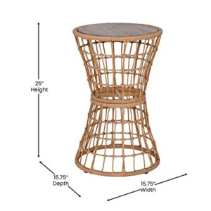 Flash Furniture Devon Indoor/Outdoor Rattan Rope Table - Natural Finish Polyethylene Rattan - Black Finished Engineered Wood Top - Fade and Weather Resistant