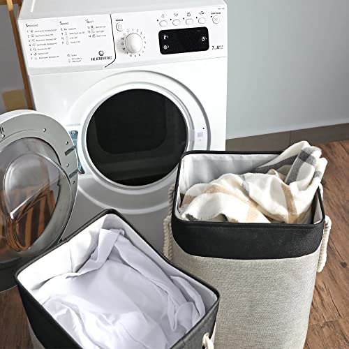 Sursay Products 2 Pack Sturdy Laundry Basket Clothes Hamper for Bathroom, Freestanding Collapsible Fabric Canvas Storage Organizer with Support Rods & Rope Handles Gray