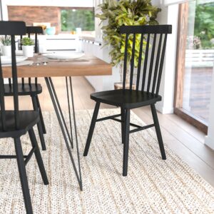 flash furniture ingrid commercial grade windsor dining chairs - black solid wood spindle back chairs - armless kitchen or dining room chairs - no assembly required