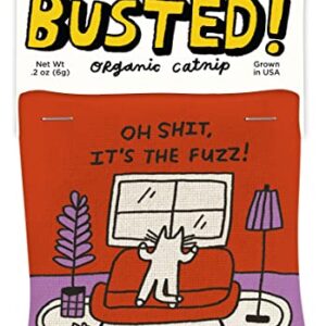 Blue Q Busted! Oh Shit, It's The Fuzz! Catnip Cat Toy. Premium Organic Catnip Grown in The USA, 100% Cotton Pouches, Kitty Graphics Sure to Delight Every Cat-Keeper.