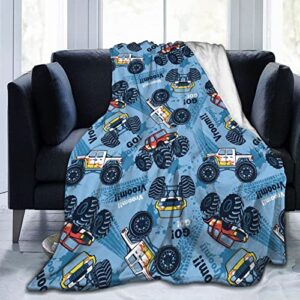 perinsto monster truck cars pattern throw blanket ultra soft warm all season decorative fleece blankets for bed chair car sofa couch bedroom 50"x40"