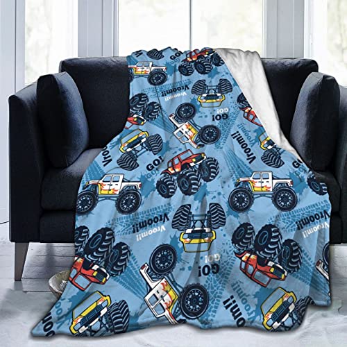 Perinsto Monster Truck Cars Pattern Throw Blanket Ultra Soft Warm All Season Decorative Fleece Blankets for Bed Chair Car Sofa Couch Bedroom 50"X40"