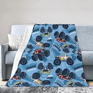 Perinsto Monster Truck Cars Pattern Throw Blanket Ultra Soft Warm All Season Decorative Fleece Blankets for Bed Chair Car Sofa Couch Bedroom 50"X40"