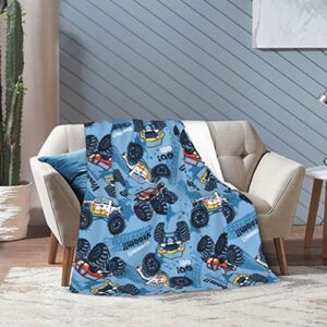 Perinsto Monster Truck Cars Pattern Throw Blanket Ultra Soft Warm All Season Decorative Fleece Blankets for Bed Chair Car Sofa Couch Bedroom 50"X40"