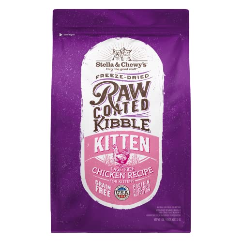 Stella & Chewy’s Raw Coated Premium Kibble Cat & Kitten Food – Grain Free, Protein Rich Meals – Cage-Free Chicken for Kittens Recipe – 5 lb. Bag