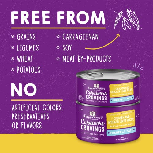 Stella & Chewy’s Carnivore Cravings Purrfect Pate Cans – Grain Free, Protein Rich Wet Cat Food – Chicken & Chicken Liver Recipe – (2.8 Ounce Cans, Case of 24)