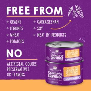 Stella & Chewy’s Carnivore Cravings Savory Shreds Cans – Grain Free, Protein Rich Wet Cat Food – Cage-Free Chicken & Grass-Fed Beef Recipe – (5.2 Ounce Cans, Case of 24)