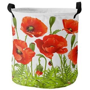 wpyyi red flower green leaves plant white dirty laundry basket foldable home organizer basket clothing kids toy storage basket (color : a, size : large)