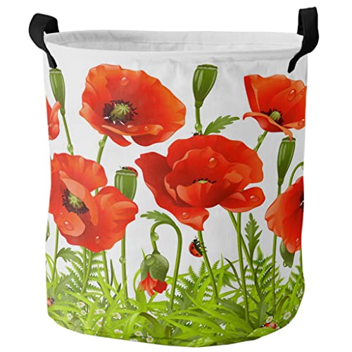 WPYYI Red Flower Green Leaves Plant White Dirty Laundry Basket Foldable Home Organizer Basket Clothing Kids Toy Storage Basket (Color : A, Size : Large)