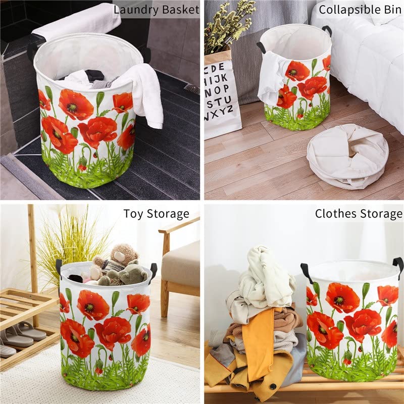 WPYYI Red Flower Green Leaves Plant White Dirty Laundry Basket Foldable Home Organizer Basket Clothing Kids Toy Storage Basket (Color : A, Size : Large)