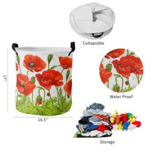 WPYYI Red Flower Green Leaves Plant White Dirty Laundry Basket Foldable Home Organizer Basket Clothing Kids Toy Storage Basket (Color : A, Size : Large)