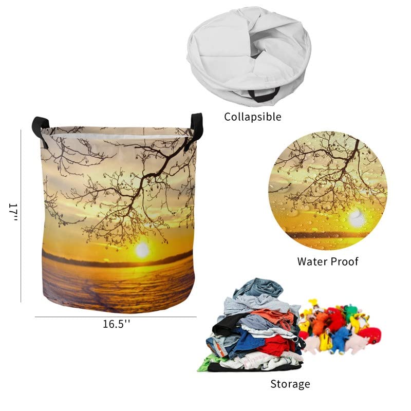 WPYYI Sea Sun Sky Sunset Branches Trees Dirty Laundry Basket Foldable Home Organizer Basket Clothing Kids Toy Storage Basket (Color : A, Size : Large)