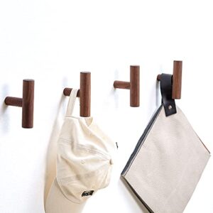 lonangg natural wooden coat hooks wall hooks - pack of 4 - handmade decorative wood coat pegs - wall mounted modern hook -minimalist hooks for hanging hat, scarf hooks (black walnut hook)