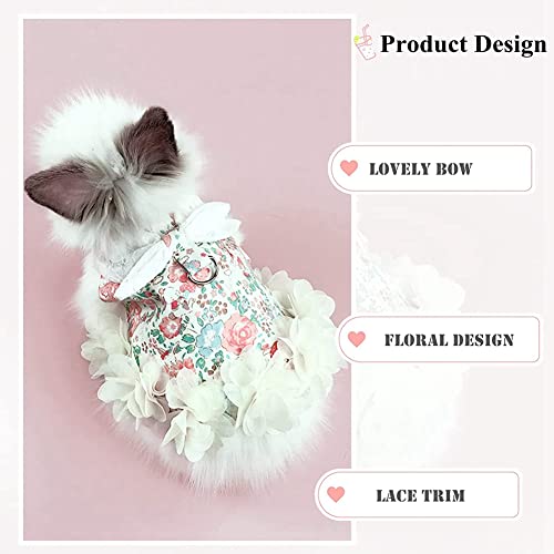 Rabbit Harness Leash Set - Breathable Cotton Dress for Walking Escape Proof Soft Harness Leash with Adjustable Buckle for Small Animal Bunny Cat Puppy Kitten Ferrets Costumes (Small,Floral)