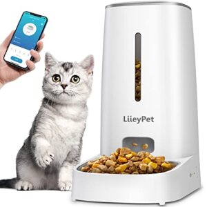 automatic cat feeders - liieypet cat food dispenser for dry food, 4l smart pet feeder with 2.4g app control, automatic dog feeder with stainless steel bowl, 1-10 meals per day