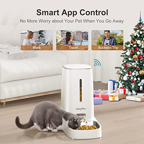 Automatic Cat Feeders - LIIEYPET Cat Food Dispenser for Dry Food, 4L Smart Pet Feeder with 2.4G App Control, Automatic Dog Feeder with Stainless Steel Bowl, 1-10 Meals Per Day