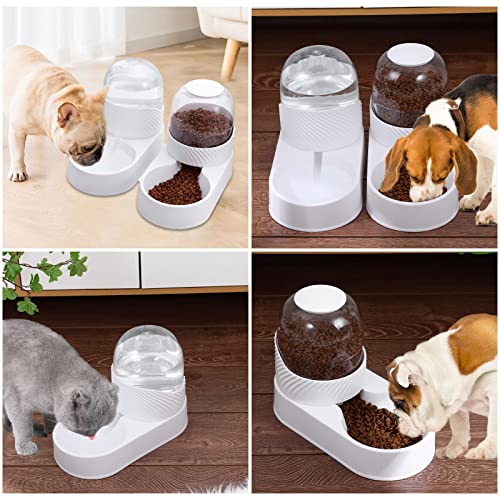 Lemtrflo Automatic Dog Cat Feeder and Water Dispenser Set,Gravity Dog Feeder and Waterer Set with Pet Food Bowl, 4L Capacity Cat Food Dispenser and Water Dispenser,Self Feeding Station for Dogs Cats