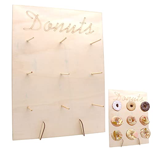 GGOUPTY Donut Wall Stand Display Kit Hold Up to 9 Donuts Wooden Donut Display Board for Party Decoration