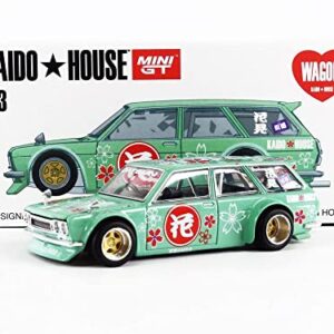 1971 Datsun 510 Wagon Hanami V1 Green (Designed by Jun Imai) Kaido House Special 1/64 Diecast Model Car by True Scale Miniatures KHMG013