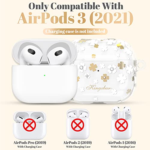 KINGXBAR for AirPods 3rd Generation Case for Women Clear Bling Cute Floral iPods 3rd Protective Cover for Apple AirPods 3 Charging Case with Keychain Accessories Flowers