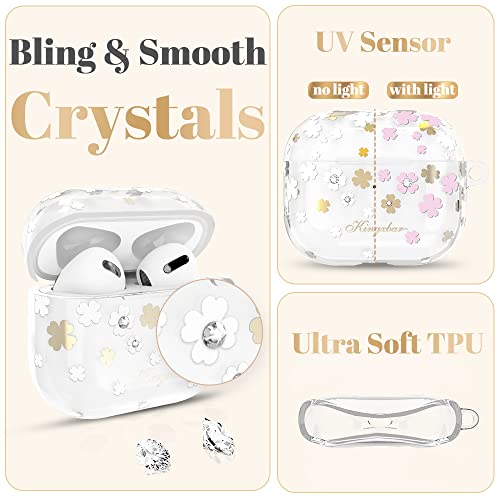 KINGXBAR for AirPods 3rd Generation Case for Women Clear Bling Cute Floral iPods 3rd Protective Cover for Apple AirPods 3 Charging Case with Keychain Accessories Flowers