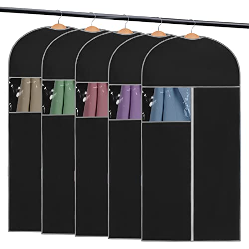 Classycoo Garment Bags 5 Pack Garment Clothes Covers 24" x 40" Breathable Garment Full Zipper Bags for Dress Suit Coats Clothes Black