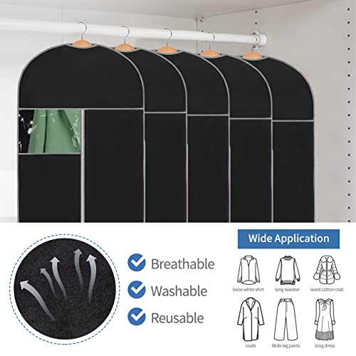 Classycoo Garment Bags 5 Pack Garment Clothes Covers 24" x 40" Breathable Garment Full Zipper Bags for Dress Suit Coats Clothes Black