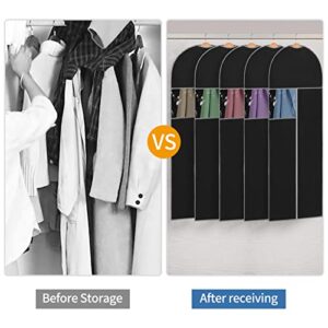 Classycoo Garment Bags 5 Pack Garment Clothes Covers 24" x 40" Breathable Garment Full Zipper Bags for Dress Suit Coats Clothes Black