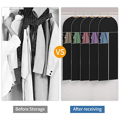 Classycoo Garment Bags 5 Pack Garment Clothes Covers 24" x 40" Breathable Garment Full Zipper Bags for Dress Suit Coats Clothes Black