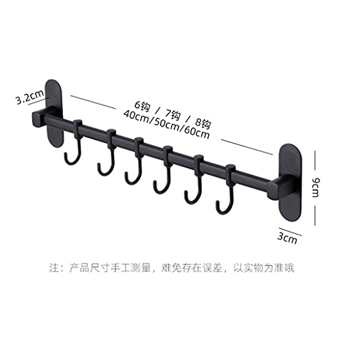 Hook up A Row of Stainless Steel Kitchen Hooks Without Perforation and Traceless Stickers Hook Hanger Bathroom Sticky Hook Rack (Color : Black Size : 7 Hooks) jiangyu1994