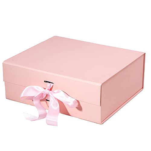 QTYORD Gift Box with Lid,Magnetic Closure and a Pink Ribbon,9.5x7x3 Inches,Gift Boxes for Weddings Graduations,Father's Day Anniversaries Valentines Day…