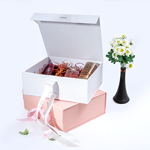 QTYORD Gift Box with Lid,Magnetic Closure and a Pink Ribbon,9.5x7x3 Inches,Gift Boxes for Weddings Graduations,Father's Day Anniversaries Valentines Day…