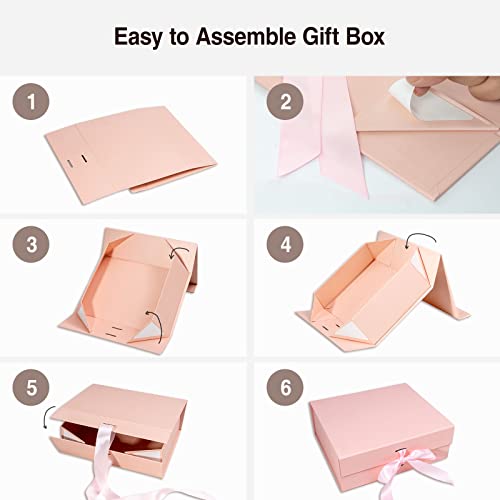 QTYORD Gift Box with Lid,Magnetic Closure and a Pink Ribbon,9.5x7x3 Inches,Gift Boxes for Weddings Graduations,Father's Day Anniversaries Valentines Day…