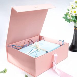 QTYORD Gift Box with Lid,Magnetic Closure and a Pink Ribbon,9.5x7x3 Inches,Gift Boxes for Weddings Graduations,Father's Day Anniversaries Valentines Day…