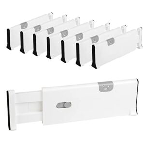 drawer dividers pack of 8, plastic adjustable and expandable drawer organizer clothes, deep drawer organizer, works in kitchen utensils organizer, dresser drawer separators, 4'' high, 11-17.5'', white