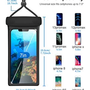 Wellhouse Universal Waterproof Phone Pouch, Waterproof Phone Case Compatible for iPhone 14 13 12 11Pro Max XS Plus Samsung Galaxy S22 Cellphone Up to 7.0", IPX8 3D Cellphone Dry Bag for Vacation-Black