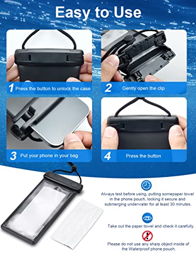 Wellhouse Universal Waterproof Phone Pouch, Waterproof Phone Case Compatible for iPhone 14 13 12 11Pro Max XS Plus Samsung Galaxy S22 Cellphone Up to 7.0", IPX8 3D Cellphone Dry Bag for Vacation-Black