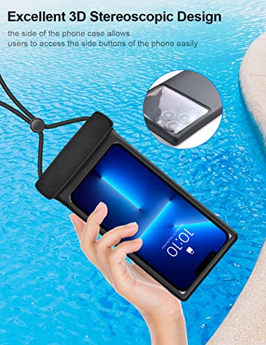 Wellhouse Universal Waterproof Phone Pouch, Waterproof Phone Case Compatible for iPhone 14 13 12 11Pro Max XS Plus Samsung Galaxy S22 Cellphone Up to 7.0", IPX8 3D Cellphone Dry Bag for Vacation-Black