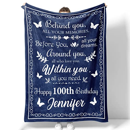 PADOVO Happy 100th Birthday Gifts Behind You All Your Memories Personalized Blanket for Women Her Wife Sister Mom Friends Grandmother Coworker Boss 100 Years Old Blankets Throw Couch Bed Sofa