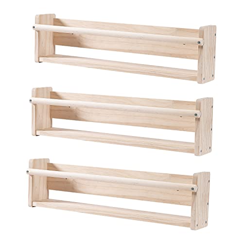 MBYD 24 Inch Nursery Shelves 3 Same Dimensions Floating Wall Nursery Book Shelves Natural Wooden Wall Bookshelves for Kids Nursery Décor